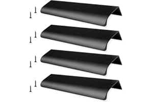 CHENYU 4 Piezas 150 mm Tiradores de Puerta de Armario Tiradores de Perfil de Aluminio Negro para Armarios de Cocina, Tiradores de Puerta Curvados para Cajones Ocultos (Distancia entre Agujeros: 128 mm)