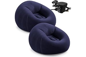OJMHD 2 Pcs Inflatable Bean Bag Chairs, Adults’s Blow up Sofa, Foldable Lazy Couch with Electric Air Pump for Camping Gaming Reading Living Room Bedroom Outdoors, Navy Blue