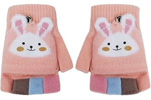 FAXIANTHER Herbst Winter Baby Warme Kinder Fingerlose Handschuhe Kleinkind Kinderhandschuhe Strickhandschuhe mit Klappe Halbfinger Handschuhe mit Flip Winterhandschuhe Thermo Handschuhe 1-5 Jahre Mädchen