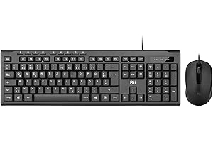 Rii Kabelgebundenes Tastatur-Maus-Set, PC Tastatur mit Kabel, Spritzwassergeschützt, Ergonomisch, USB-Anschluss, PC/Laptop, Windows/macOS, Büro/Schule - Deutsches QWERTZ Layout, Schwarz