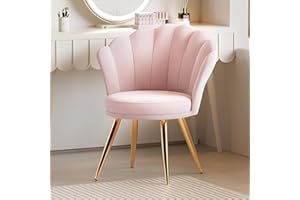 Aivermeil Velvet Accent Chair with Gold Metal Legs •Vanity Chair for Makeup Room •Upholstered Guest Chair for Living Room •Side for Bedroom •Light Pink