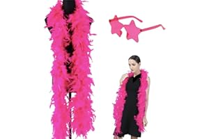 POPOYU 2 Pcs Rose Red Feather Boas with Rimless Star Shape Sunglasses,6.6ft Feather Boa for Girls Women Dress up Costume Dancing Wedding Party,Party Feather Boas Sunglasses Set for Bachelor Party Supplies