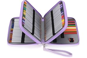 BTSKY Luksusowy piórnik ze skóry PU na kolorowe kredki, uchwyt na ołówki z 120 przegródkami (fioletowy), Fioletowy, Nowoczesny