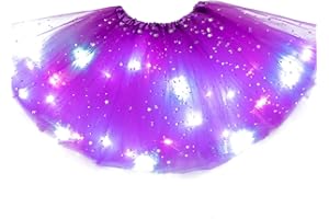 DOMEILLEUR Magic Light Princess LED Dancing Skirt Luminous Christmas Party Stage Tulle Ballet Girl Girls Rainbow Tutu Shiny Skirts Outfit Layered Ballet Tulle Sparkling Skirt for Girl