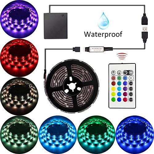 abtong Led Strip Lights Battery Operated USB TV Backlight 2 in 1, Led Light Strip with RF Wireless Remote RGB Led Strip Rope Lights Waterproof Led Strip Lighting-2M/6.56ft