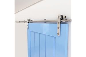 WOLFBIRD 9FT/274cm Sliding Track Barn Door Hardware Kit Stainless Steel Heavy Duty for Single Wood Door(Flat Head Hanger)