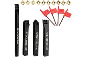 Maizoon CNC Lathe Bit Tool Holder 4pcs S12M-SCLCR09 SCLCR1212H09 SCLCL1212H09 SCMCN1212H09 + 10pcs Carbide Inserts + 4pcs Wrench, Heavy Duty Lathe Internal Grooving Turning Boring Bar DZ07