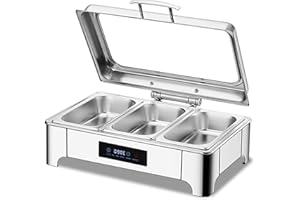 VFDZ 9L Scaldavivande Elettrico per Buffet, Acciaio Inossidabile Chafing Dish Elettrico, Professionale Vassoi Scaldavivande con Touche Intelligente LED, Temperatura Regolabile30-90°C(Size:1/3)