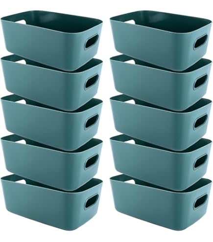 NCRGB 7 Plastic Groot Opbergmanden voor Kantoor,Kunststof Opbergmand met Handgrepen,Multifunctionele Opbergdozen Opgeruimde Organizer voor Badkamer, Keuken,Kantoor,Kast,Speelgoed (Donkerblauw