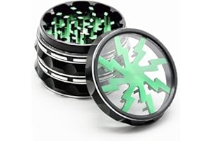 VGZSYOMQIB Grinder Metallo Trita Spezie Peperoncino Erba Lega di Alluminio 63mm Tritino Macina Caffé Erbe Macinapepe Pepe Spice 4 Pezzi con Setaccio per Polline - Fulmine Verde