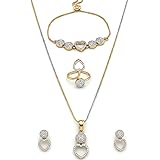Zeneme Jewellery Set for Women American Diamond Necklace Set with Earrings, Bracelet and Ring Jewellery for Girls and Women: 