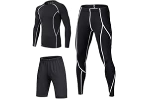 BUYKUD 3tlg Kinder Sportunterwäsche Fußball-Trainingsanzüge Funktionsunterwäsche Sportshorts Kompressionsshirt Kompressionshose Set