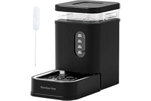 Gardner Pet dispensador Agua Gatos automático de 6.5L, Bebedero Perro automatico por Gravedad con Cuenco de Acero Inoxidable, dispensador de Agua para Perros, sin Electricidad, Libre de BPA - Negro