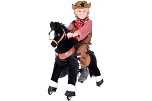 Miweba PonyCycle Black Beauty - Série U - Cheval à Bascule - Peluche à roulettes - Enfants - Poney - Sons d'animaux de Cheval - Équitation - Peluche - MonPony - 4-9 Ans (Medium)