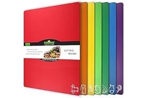 Fotouzy Plastic Cutting Boards for Kitchen, Flexible Cutting Mats Set of 7 with Food Icons, BPA-Free, Upgrade 100% Anti-Skid, Dishwasher Safe, 15x12 in, Rainbow Colors