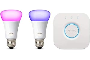 Philips Hue White and Colour Ambiance Bulb Twin Pack with Bridge, E27, 10 W