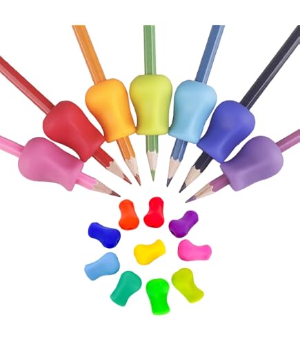 12 pezzi impugnature per scrittura bambini in silicone morbido, aiuto ergonomico per corretta postura della mano, colori assortiti per penne e matite, set educativo scuola e ufficio