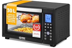 TZS First Austria - Mini-Four Numérique 30L 1600W Four avec réglage de la température jusqu'à 230°C, Avec minuteur de 60 min, 3 hauteurs d'insertion, plaque et grille, Pour petites cuisines et camping