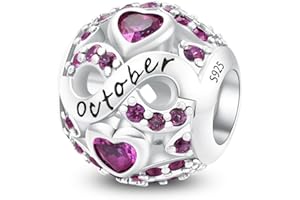 Aurevella Ciondolo con pietra natale, S925 Argento Sterling Charms, Compatibile con Europeo Braccialetti e Delle Collane,Regali di Gioielleria da Donna