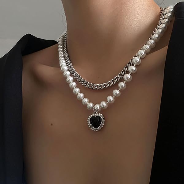 Collana Girocollo A Strati Con Perle E Cuori Dorati, Oro, Lega Di Alta Qualità, Con Bracciale Abbina, Regalo Per Donna E Ragazza