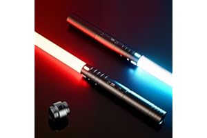 MOZC Laserschwert Kinder, 2-in-1 Lichtschwert mit 15 Farben, Duell Lightsaber mit 4 Modi und Sounds, USB-C Aufladbar Lichtschwerter, FX Laserschwert für Kinder Party, Geschenk, Cosplay (schwarz 2pc)