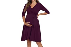 KOJOOIN Vestido de Maternidad para Mujer Delgado con Cuello en V Elegante Vestido de Lactancia Vestidos Premama Verano Casuales para Embarazadas（Embalaje múltiple）