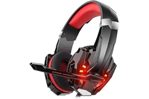 DIZA100 Gaming Headset for PS4 Xbox One PC, Gaming Headphones with Microphone, LED Light Bass Surround, Aluminium Housing for Computer, Laptop, Mac, Nintendo, Switch Games