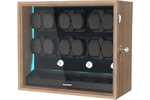 DUKWIN Watch Winder for 4/6/8/12 Automatic Watches, Lockable Automatic Winders with Extra 4/6 Watch Spaces, 4 Rotation Modes, Flexible Pillows, Quiet Motor and Blue Backlight