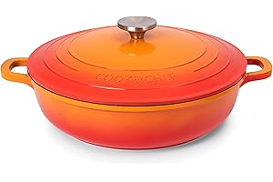 Teglia con coperchio, resistente al forno, antiaderente, piatta, per piani cottura a induzione, resistente al forno, pentola per zuppe in alluminio, 3,9 l, 28 cm, arancione, Di Nuovva