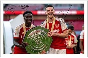 RJR PRINTS Bukayo Saka & Declan Rice - Arsenal Photo dédicacée 30,5 x 20,3 cm - Cadeau de football