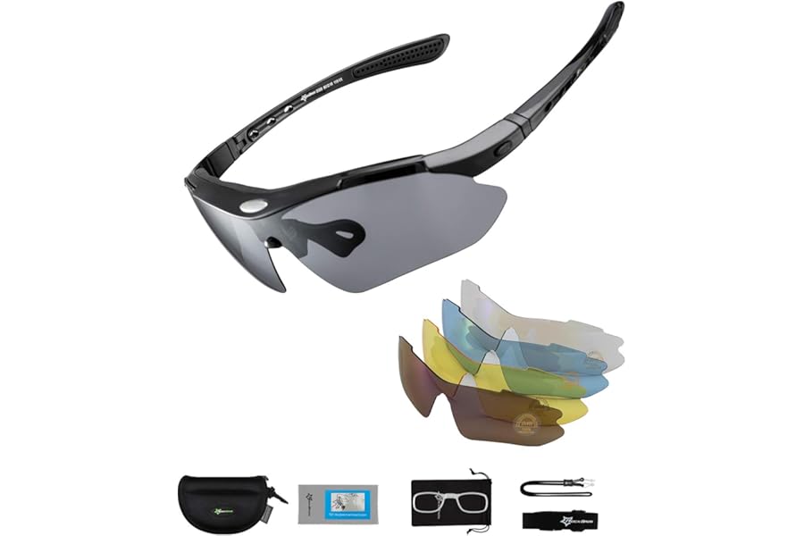 ROCKBROS Polarized Cycling Sunglasses for Men Women Sports Sunglasses UV Protection Cycling Glasses with 5 Interchangeable Lenses Bike Goggles TR90 Unbreakable Frame