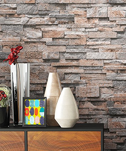 NEWROOM Steintapete Beige Vliestapete Braun Stein Muster Stein schöne moderne und edle Design 3D Optik , inklusive Tapezier Ratgeber