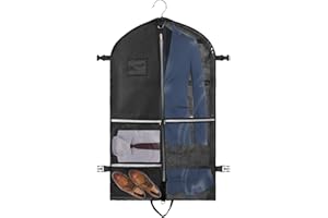 NOGSAY Carrier Bag for Men, 40" Suit Bag With 5 Zip Pockets for Travel, Foldable Waterproof Cover With Buckles, Hanging Moth Proof Garment Bag for Clothes, Coat, Jacket, Dress (Black)