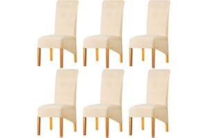 LANSHENG Velvet Dining Chair Covers, Stretch High Back Chair Seat Protector Slipcovers, Washable Removable Kitchen Chair Covers for Dining Room (Beige, Set of 6)