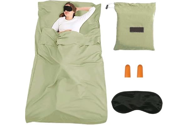 ZHYUAN stugsovsäck, ultra-lätt resesovsäck, ultralätt sovsäcksinlägg, med ögonmask och öronproppar, tunn komfort resesovsäck, för sommar, ryggsäck, hotell och stuga