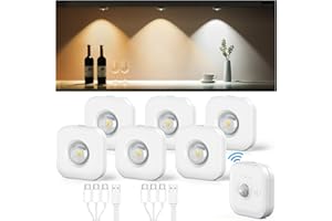 ‎COOVEE Coovee Unterbauleuchte Schrankbeleuchtung LED mit Fernbedienung, Kabellos Bewegungsmelder,3 Farbtemperaturen&Dimmung,USB Aufladbar Spot akku Indirekte Vitrinenbeleuchtung Schrankleuchte Küche 6 Stück