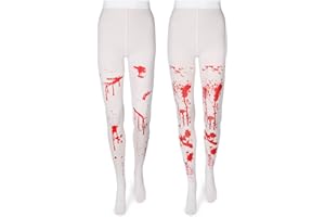 BOYIEE 2 Paar Weiße Halloween Strümpfe Blutige Strumpfhosen Gruselige Blutverschmierte Strümpfe für Mädchen Frauen Erwachsene Halloween Party Zubehör, 2 Stile