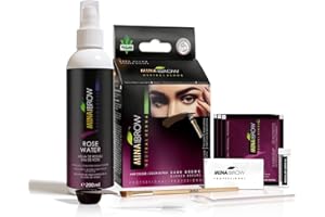 MINAIBROW Mina ibrow - Tinte para el cabello, color marrón oscuro, polvo natural de larga duración con agua de rosas para fijación de henna, a prueba de agua y manchas, sin amoníaco, sin plomo, con cobertura
