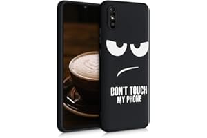 kwmobile Carcasa Compatible con Xiaomi Redmi 9A / 9AT - Funda móvil TPU - Don't Touch my Phone Blanco/Negro