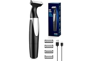 Glangeh Barttrimmer Herren mit Doppeltem R-Typ Sicherheitsklingen-Design und 4 Trimmkämmen, Wiederaufladbare Bartschneider Herren ideales für die männliche Körperpflege, 90min Akkulaufzeit