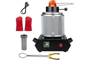 Zertylre Goldschmelzofen, 1800W 1150°C Elektrischer Digitaler Schmelzofen mit Schutznetz und 3kg Graphit-Tiegel zum Schmelzen von Gold, Silber, Kupfer, Aluminium