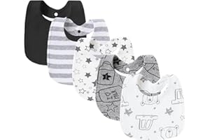 Anseom Pack de 5 Bavoirs pour Bébés Bavoir en Coton Biologique Bavoirs de Dentition pour Bébé Absorbant Respirent pour Nourrissons Garçons Filles
