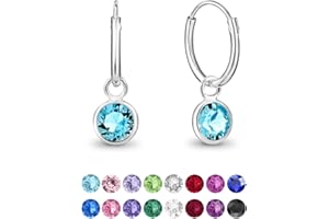 DTPsilver® Orecchini a Cerchio Piccoli - Argento 925 con Cristalli Swarovski® Elements - Pendenti Rotondi - Spessore : 1.2 mm - Diametro: 12 mm
