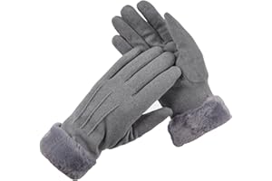 Chstarina Guantes de Invierno Mujer, Guantes para Pantalla Táctil, Guantes Cálidos para Deportes al Aaire Libre, Guantes Prueba de Viento con Forro Polar para Conducción Esquí Ciclismo Camping (Gris)