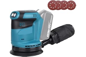 ANUPTTA Akku Exzenterschleifer, Kompatibel mit Makita 18V Akkus, Bürstenloser mit 4PCS Schleifpapier, 125mm 3 Leistungsstufe, zum Schleifen Polieren(ohne Akku, ohne Ladegerät)