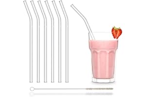 HÅLM HALM szklane słomki zgięte 6 sztuk 23 cm z załamaniem + plastikowa szczotka do czyszczenia Zmywarka bezpieczna Wielokrotnego użytku rurka Ekologiczne zakrzywione szklane rurki do picia
