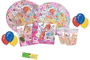 BBS IRPot -KIT N22 COORDINATO COMPLEANNO WINX CLUB BUTTERFLIX + 100 PALLONCINI MULTICOLORE