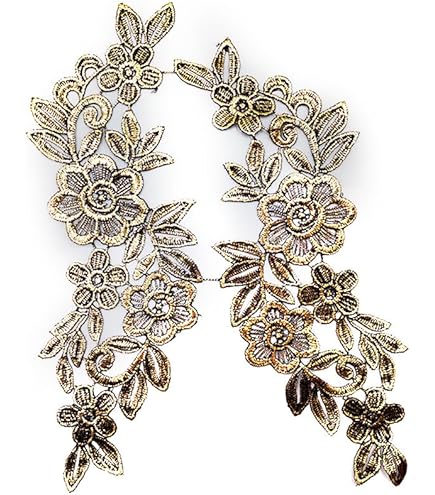 GORGECRAFT 4Pcs Embroidery Lace Appliques Flower Embroidered Patch Gold