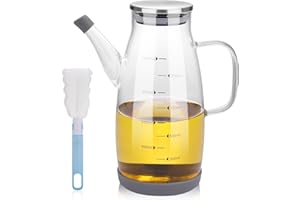 HUIGULI Ölflasche Olivenöl Flasche 1L, Essig und ölspender Ölspender Glasflasche mit großer Kapazität, Öl Flaschen Behälter mit klarer Skala, Groß Auslaufsicher Ölspender für Küche BBQ Tisch Camping