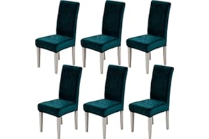 Xundefeng Soft Velvet Dining Chair Covers for Dining Room Set of 6 Pack Slipcovers Chairs Cover Stretch Slipcover, Dark Peacock Green